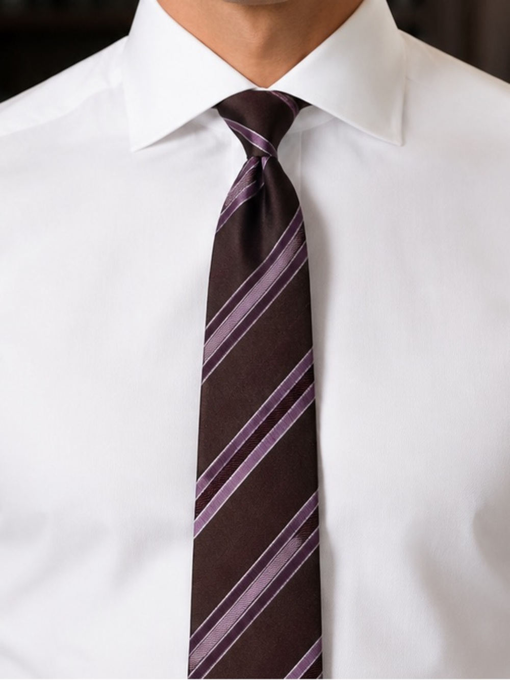 Kiton Brown Tie with Purple Stripes